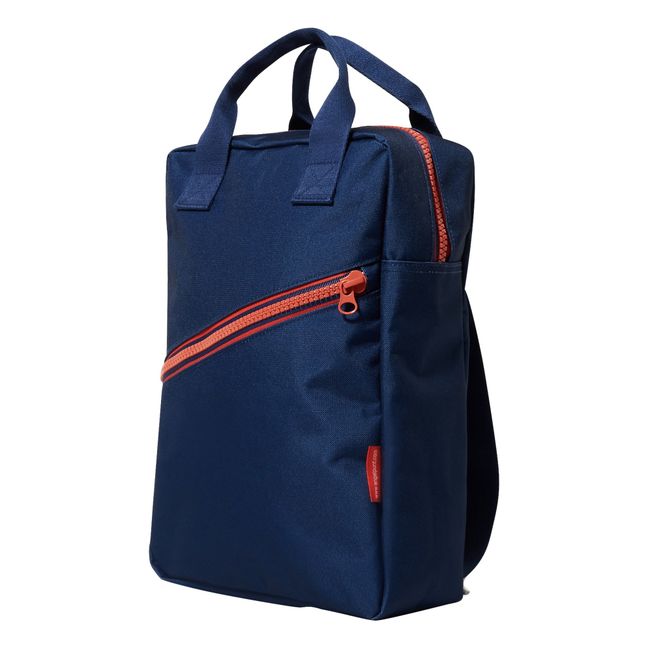 Small recycled plastic backpack with zipper Navy blue